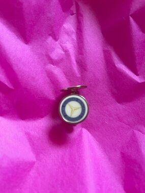 Mercedes Benz Round Gold Tone Cufflink with Blue and White Enamel star Motif